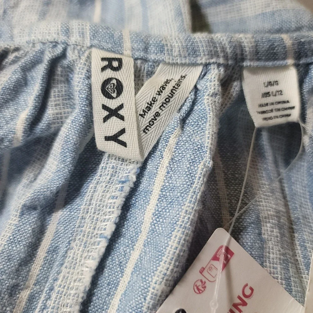 Roxy Riviera Striped Linen Blend Wide Leg Jumpsuit Blue White Large RO80515AQBP5 - Picture 2 of 15
